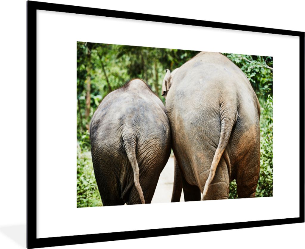 MuchoWow MuchoWow Gerahmtes Poster Elefant - Tiere - Grau - Natur 90x60 cm - Poster mit zchwarzem Bilderrahmen - Wanddekoration - Fotos