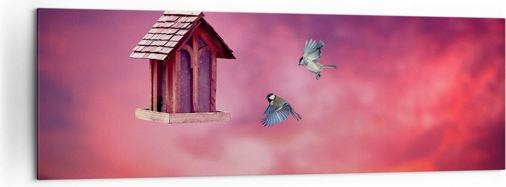 Bild auf Leinwand - Leinwandbild - Vögel Wiese Garten Dekoration - 160x50cm - Wand Bild - Wanddeko - Leinwanddruck - Bilder - Kunstdruck - Wanddek...