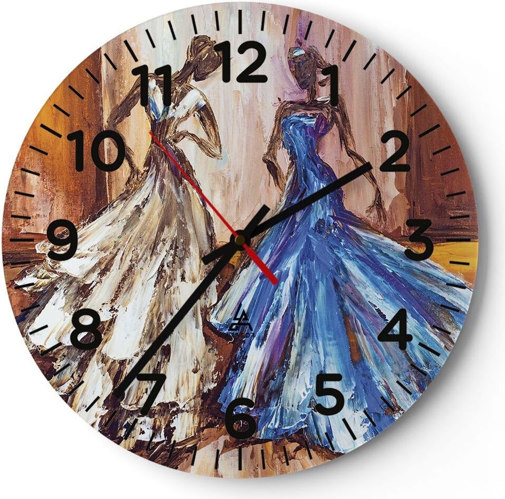 Wanduhr - Rund - Glasuhr - Frauen Kleider Öl - 30x30cm - Schleichendes Uhrwerk - Lautlos - zum Aufhängen bereit - Dekoration Modern - Wanddekorat...