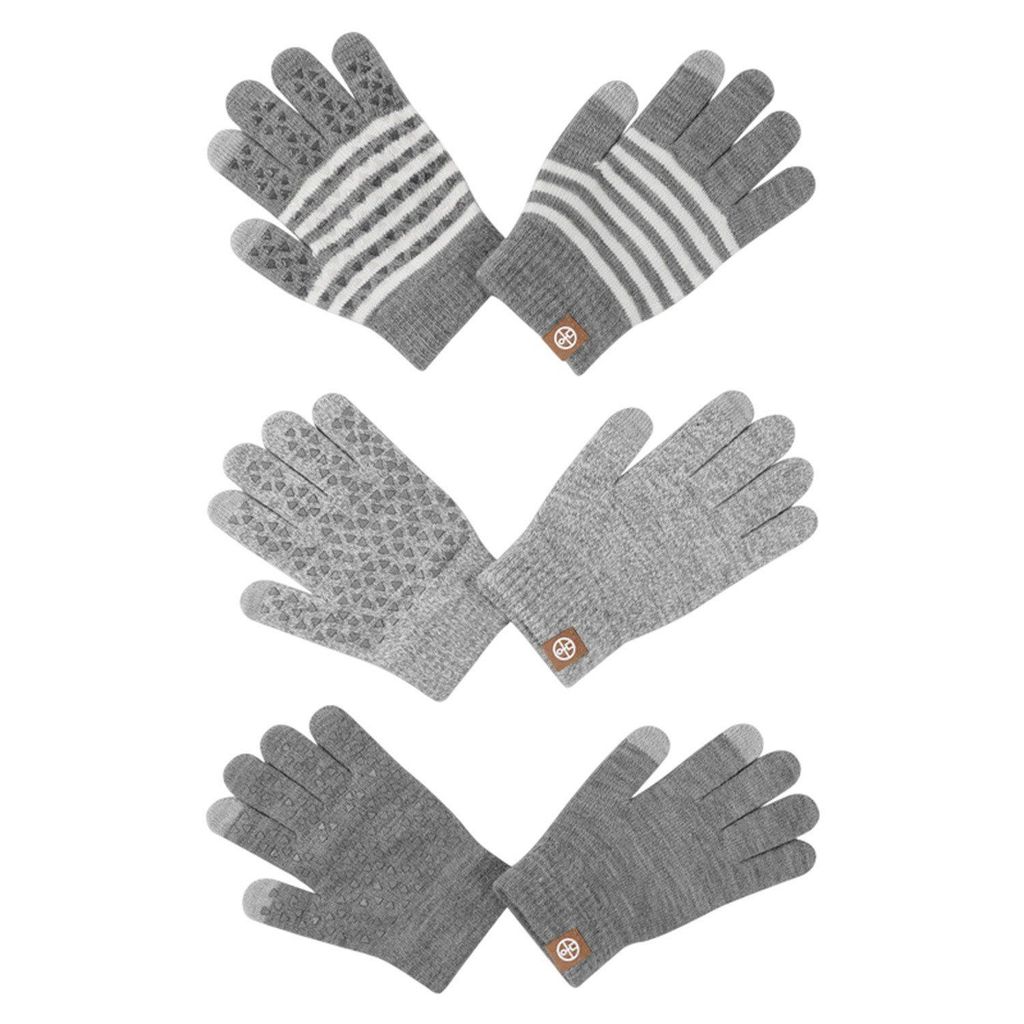 3 Paar Kinder Strickhandschuhe mit Touchscreen, Winter Warme Vollfingerhandschuhe, Grau