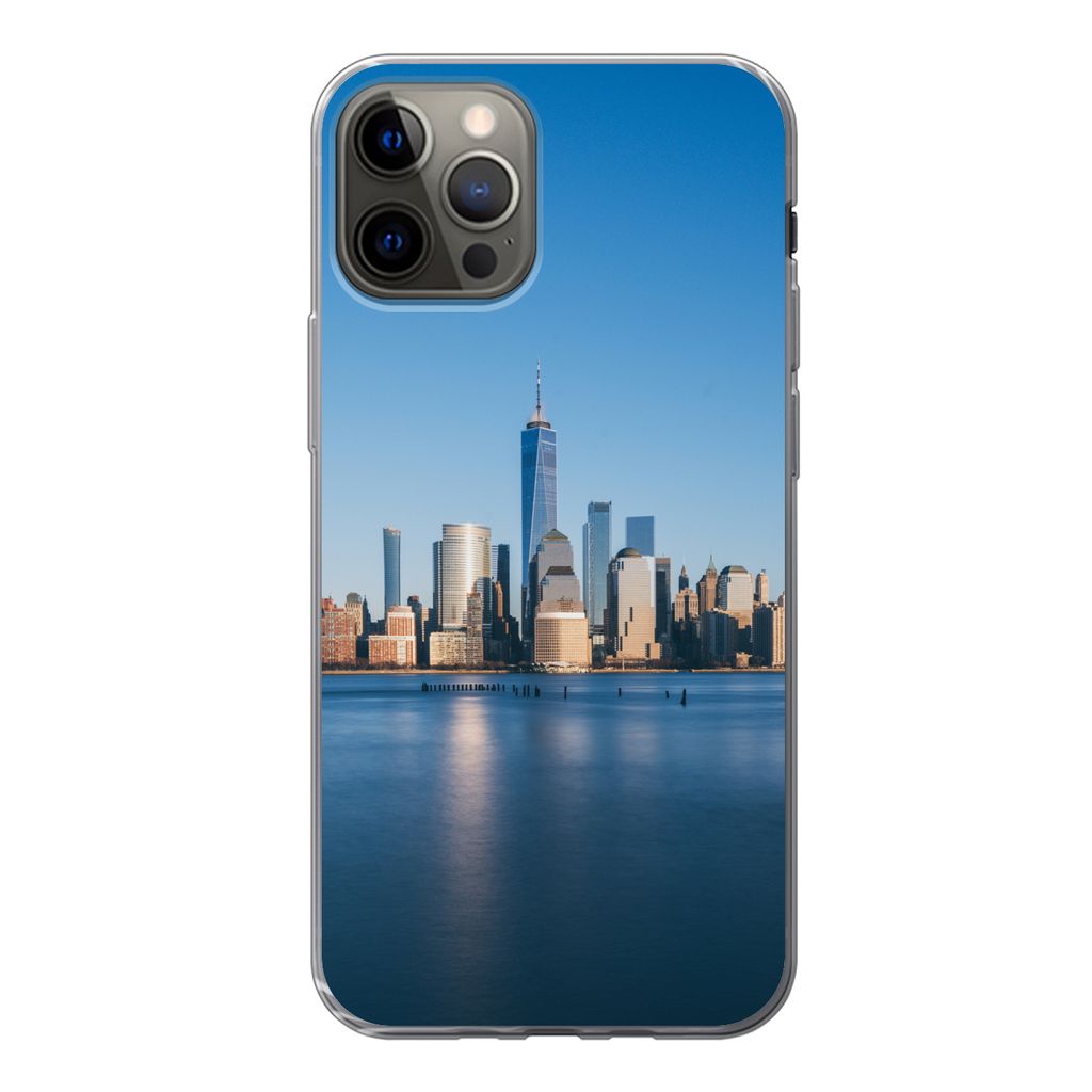 MuchoWow Handyhülle Schutzhülle Hülle für iPhone 13 Pro New York - Skyline - Blau Silikon Softcase Handy Hülle - Handy-Tasche