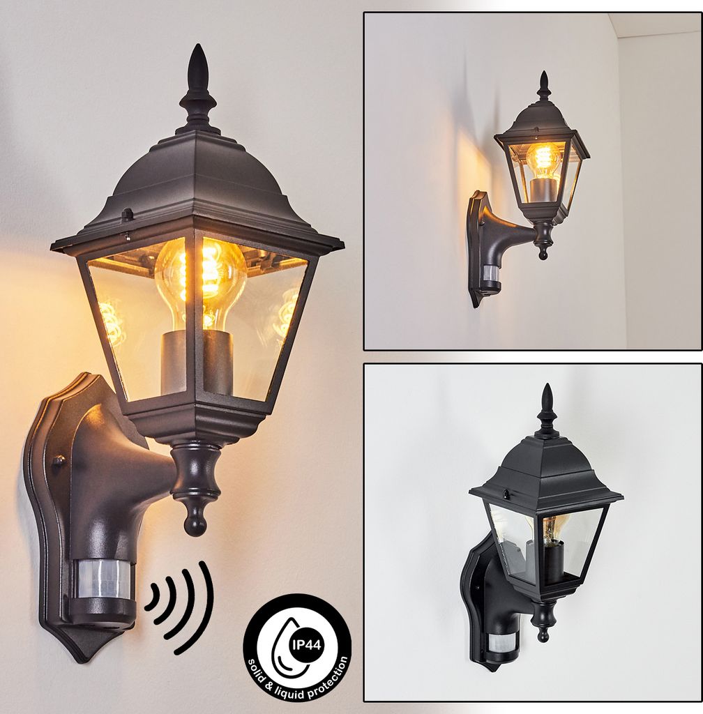 Quartucciu Wandlampe mit Bewegungsmelder in antikem Look aus Metall/Glas
