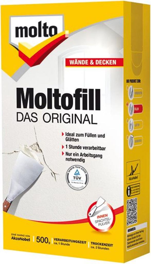 Molto Das Original, Weiß, Basis, Weiß, 0,5 kg, Puder, Spachtel