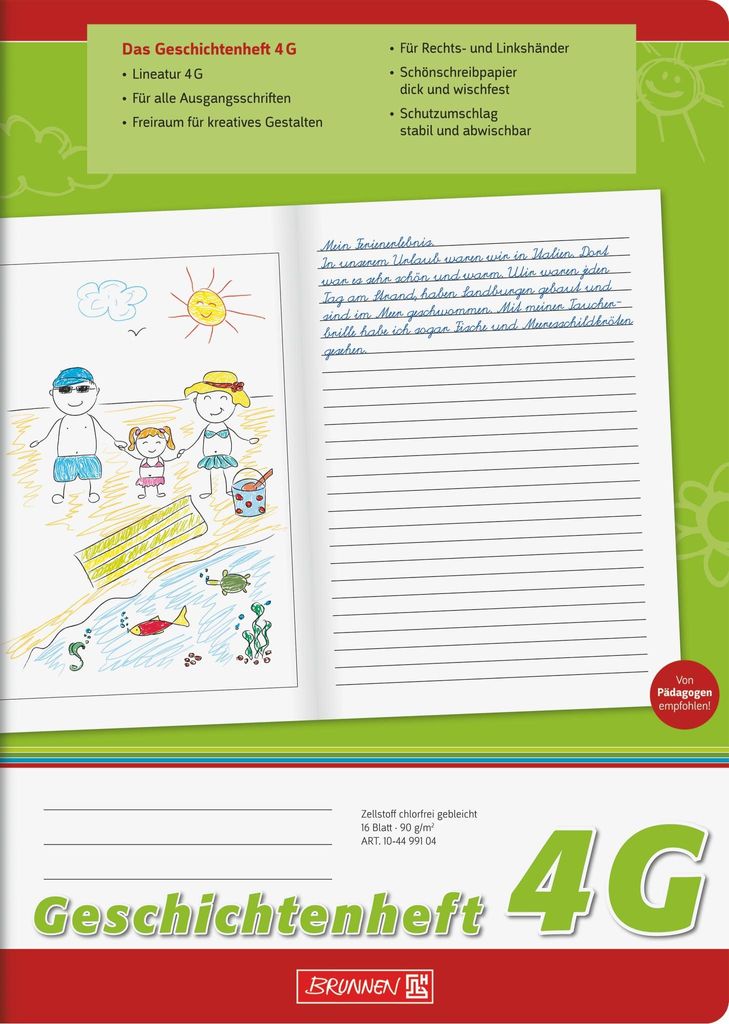 BRUNNEN Geschichtenheft A4 Lineatur 4G 16 Blatt 104499104 Produktbild 