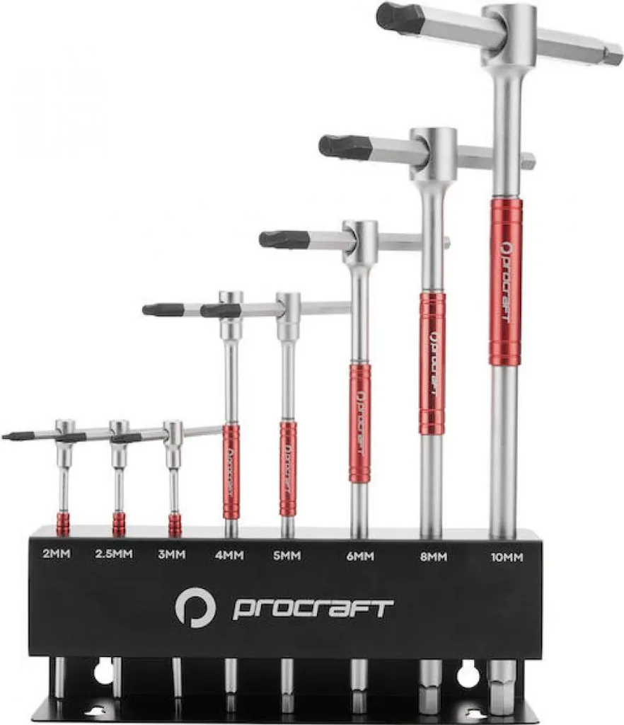 Clés Allen poignée en T Procraft 8 pièces argent et rouge de 2 à 10mm