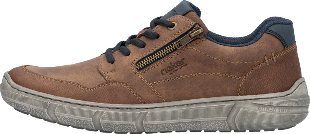 Rieker Herren Sneaker Schnürung Reißverschluss Halbschuh 04003, Größe:44 EU, Farbe:Braun