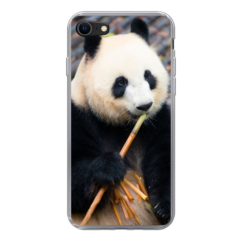 MuchoWow Handyhülle Schutzhülle Hülle für iPhone SE 2022 Großer Panda - Bambus - Blätter Silikon Softcase Handy Hülle - Schutzhülle