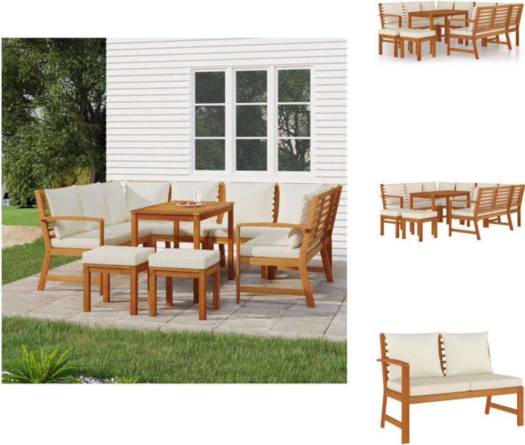 vidaXL 9-tlg. Garten-Essgruppe mit Kissen Massivholz Akazie - Gartenmöbel-Sets