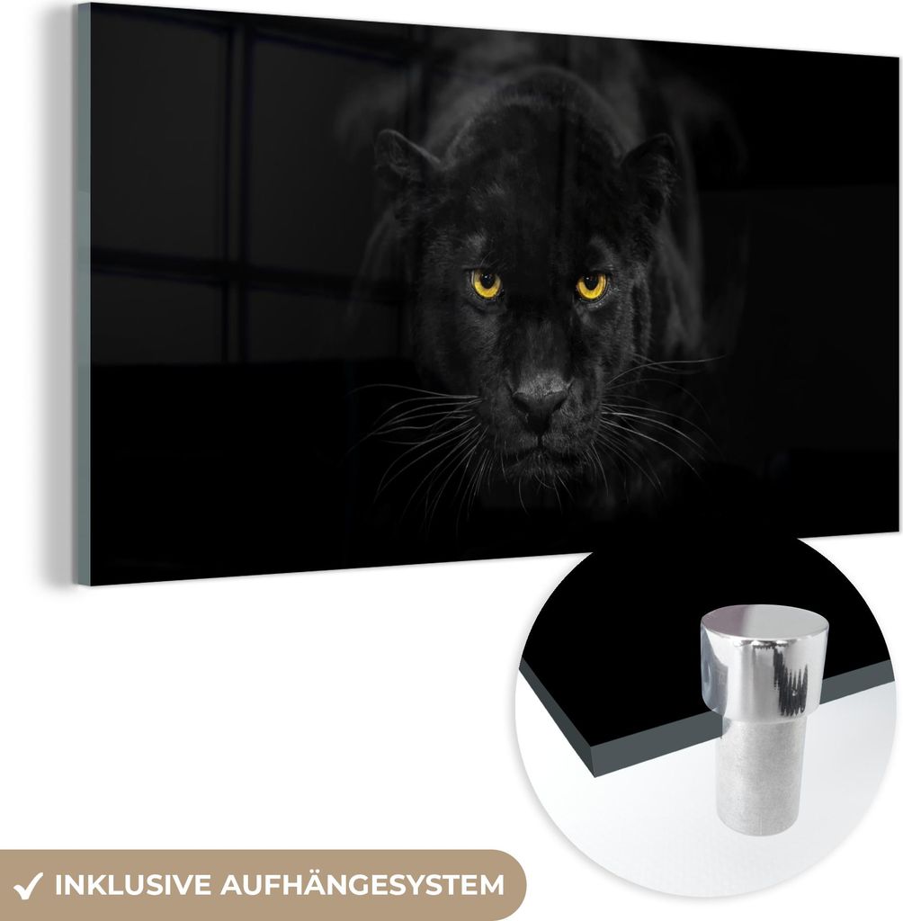 MuchoWow Glasbilder - Bilder auf Wandbild - Foto auf Glas Leopard - Augen - Schwarz 120x60 cm Wanddekoration aus Glas - Acrylglasbild - Acrylbilder...