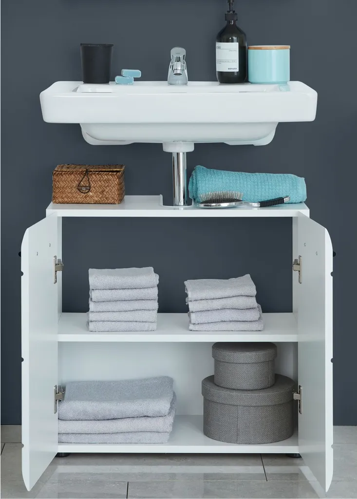 Meuble sous lavabo blanc laqué pour rangement salle de bain - 8