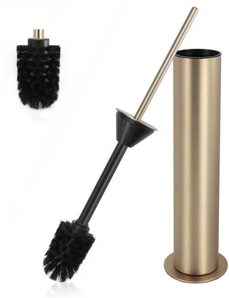 Silikon Toiletborstel mit Duplexkopf, 2 lange Borstelköpfe für gründliche Reinigung, Wasser- und Verstopfungsschutz, (Gebürstet Gold)