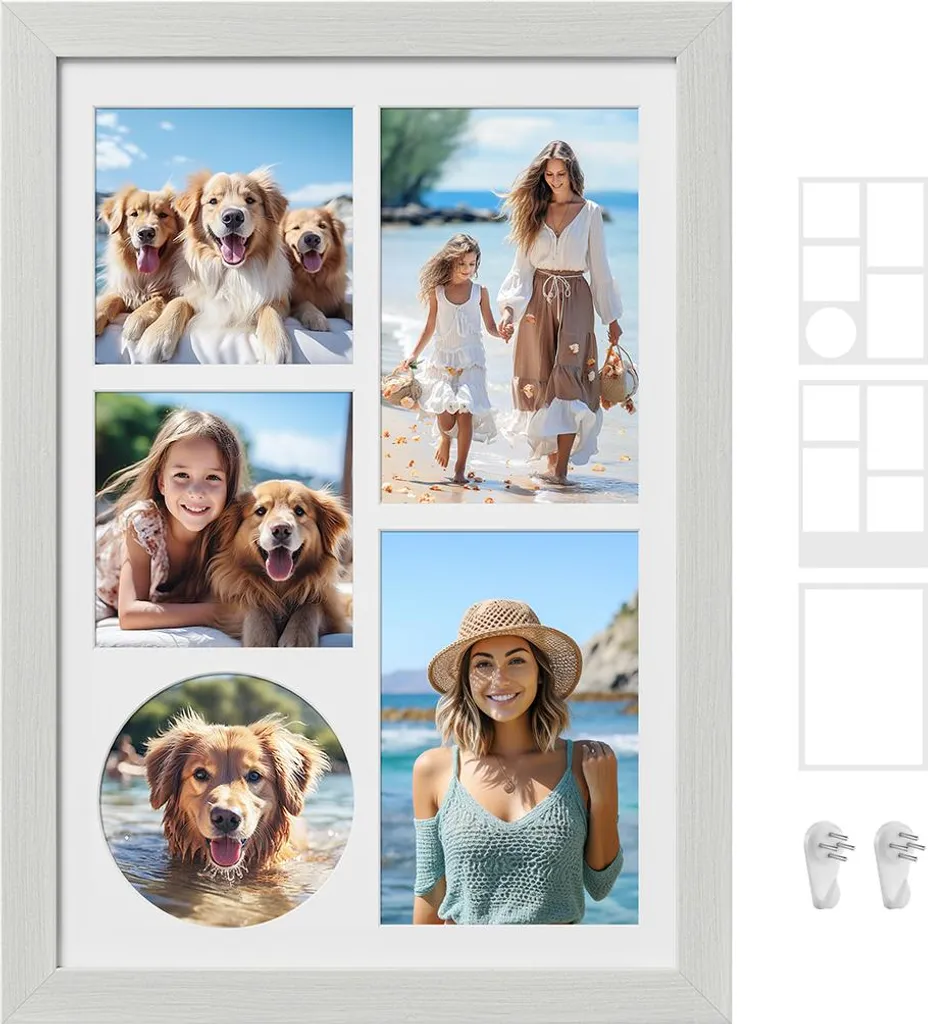 Cadre photo multiple A4 blanc vieilli en bois de style romantique