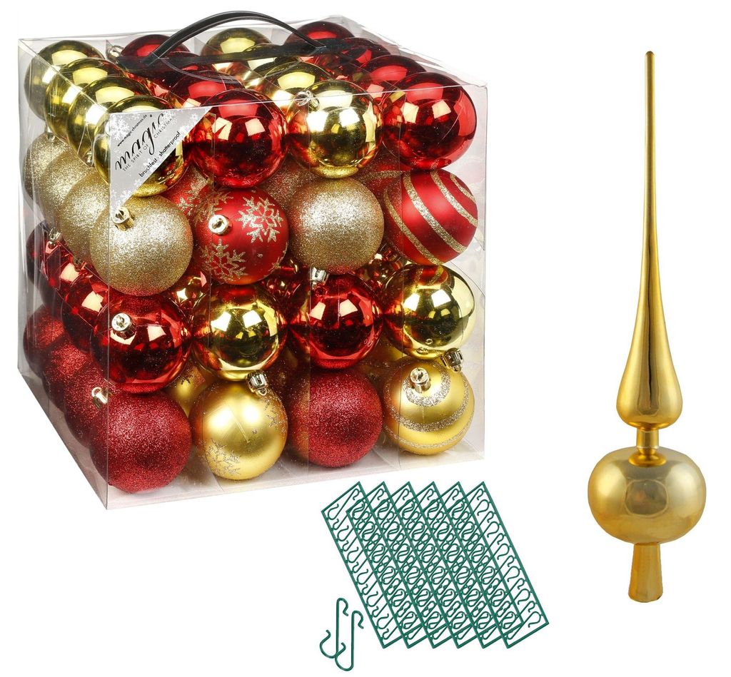 JACK 64x Kunststoff Christbaumkugeln Ø 6cm + Spitze 28cm Produktbild 