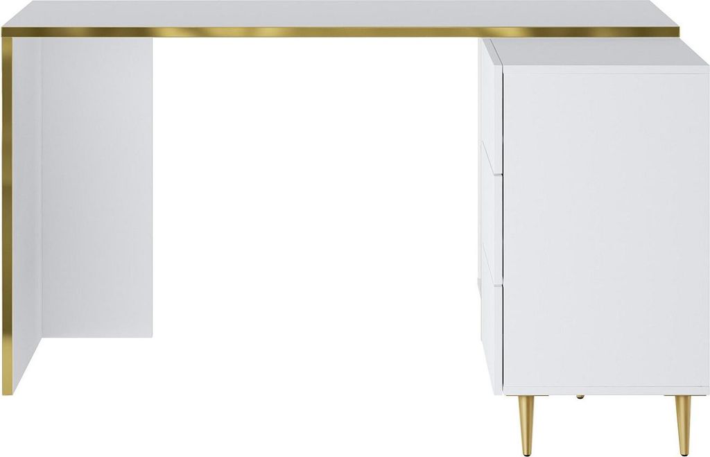 Eckschreibtisch mit Schubladen und Nischen - Weiß mit Glanz und Gold - MARZIALO