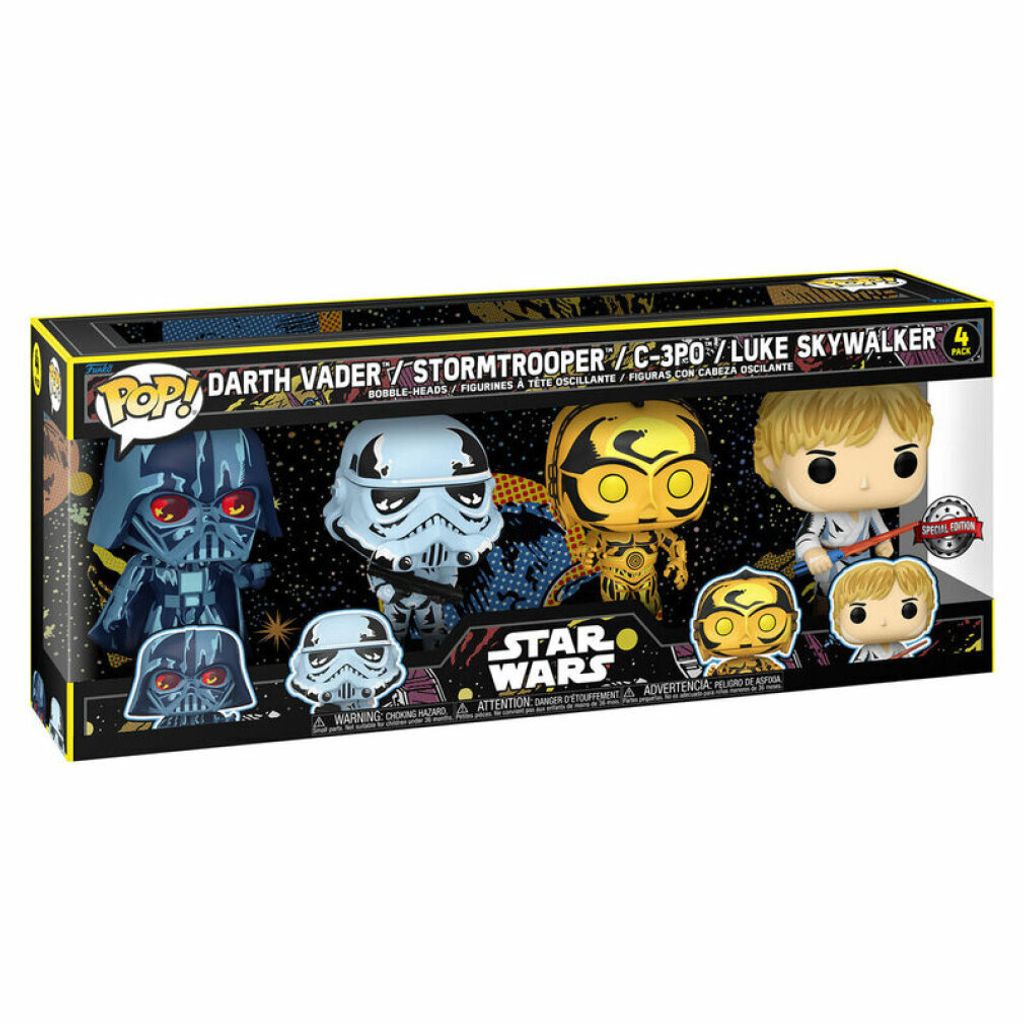 A box set of Star Wars Funko Pop! vinyl figures.