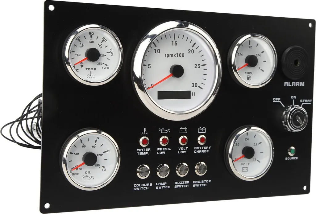 Kit Instrumentation Yacht 24V avec Compte-tours et Jauges Pression d'Huile