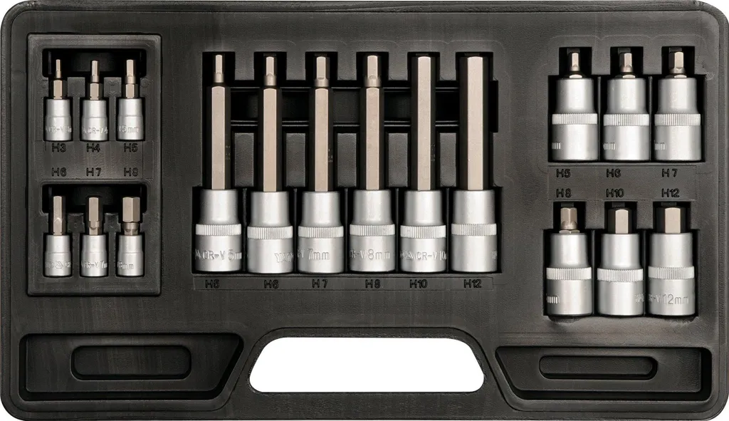 Jeu de douilles pour mécanique auto et moto SPLINE et HEX H3 à H12 18 pcs