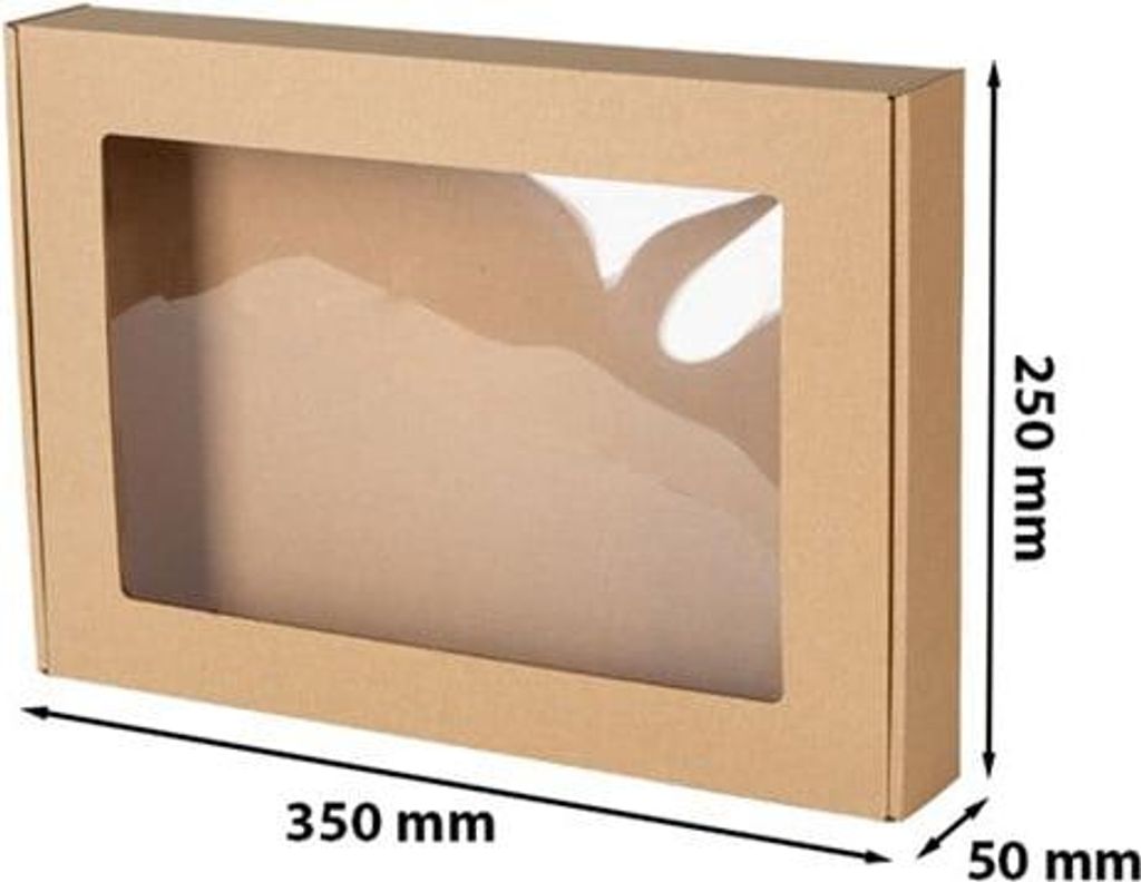 Dekorative Geschenkbox aus Öko-Karton, braun, mit Fenster, 350 x 250 x 50 mm