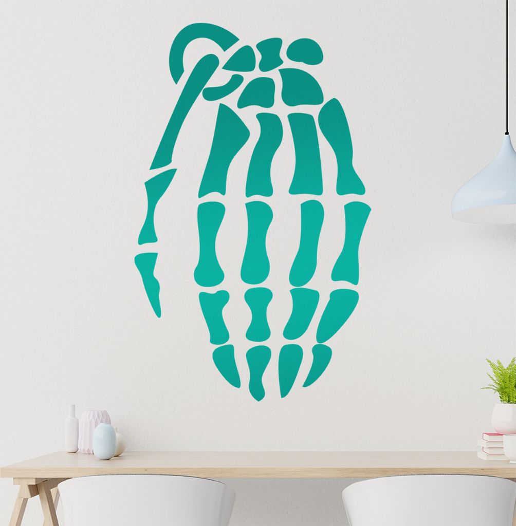 Skelett Handgranate Wandtattoo in 6 Größen - Wandaufkleber Wall Sticker - Dekoration, Küche, Wohnzimmer, Schlafzimmer, Badezimmer