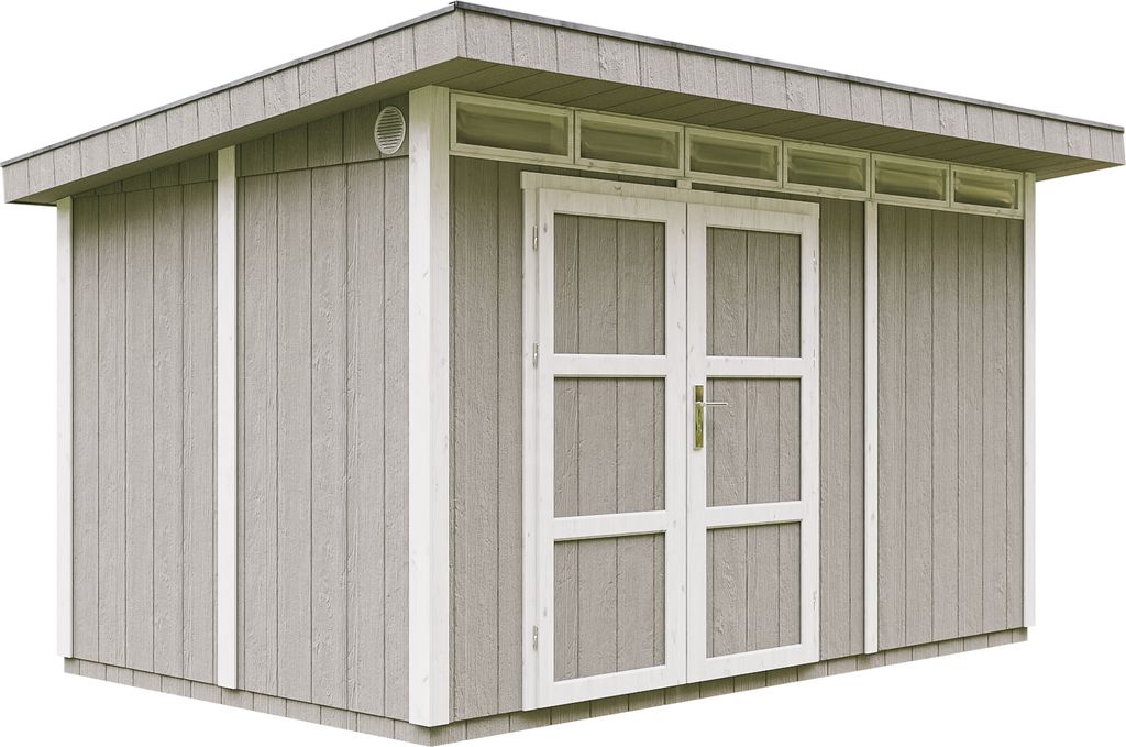 Gartenhaus 8,7m² mit Boden und Bitumenfliesen - Geräteschuppen B412xL279xH239 cm - Gartenhütte TIMBELA M904A - TUNDRA GREY