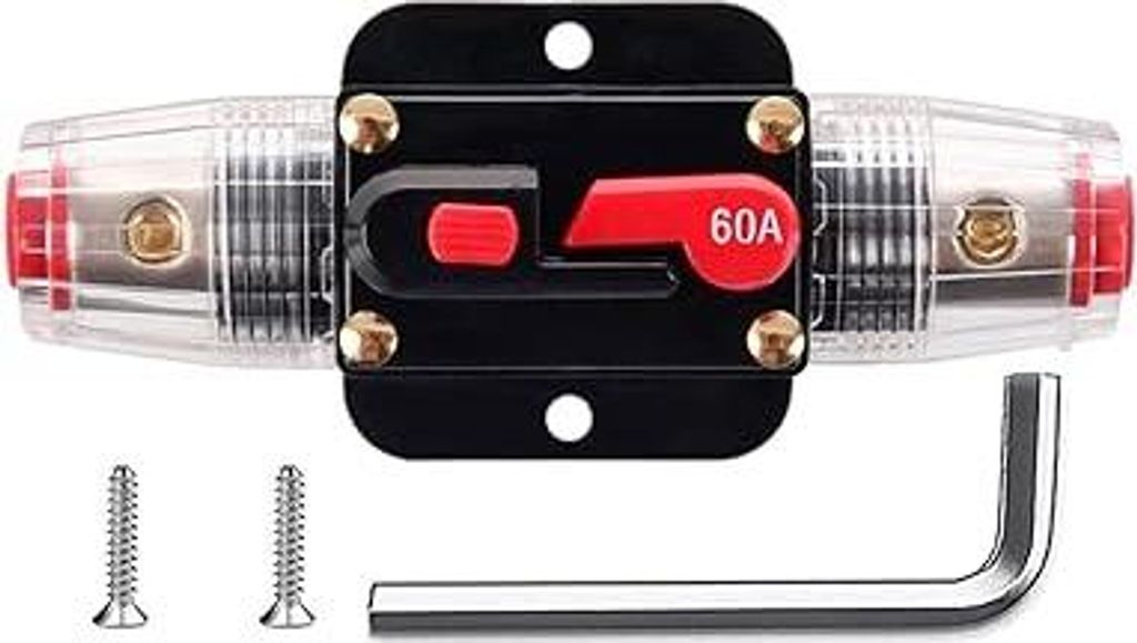 Greluma 1 Stück 60A Inline-Leistungsschalter Reset-Sicherung, 12V-24V DC Reset Sicherungshalter mit manuellem Reset für den Schutz von Automobil ...