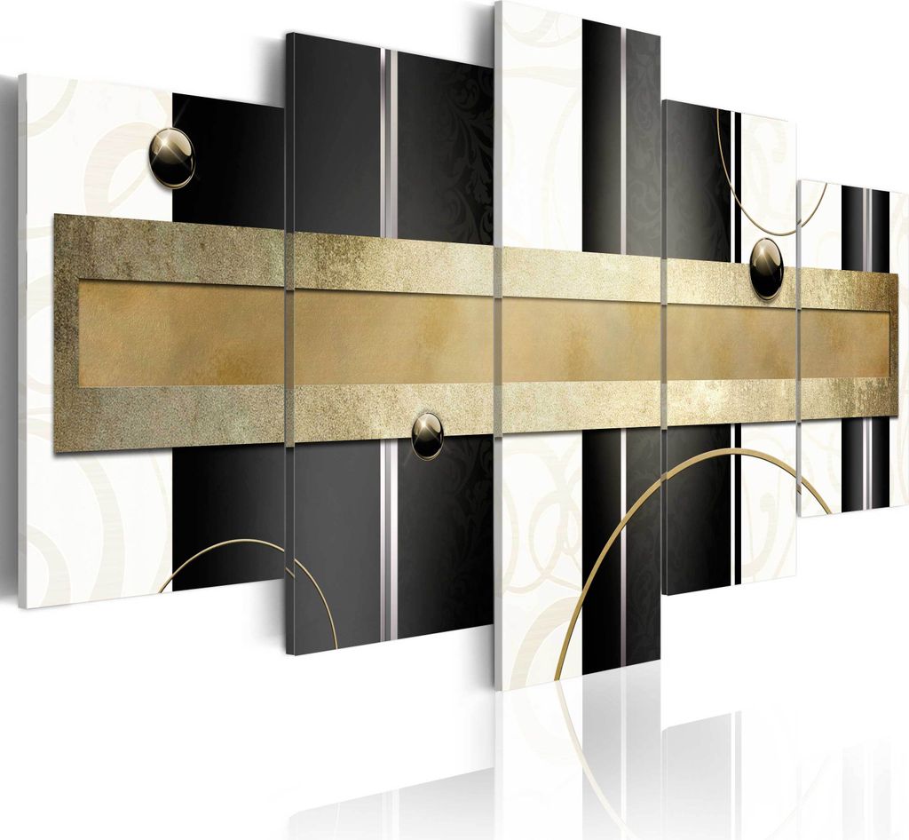 Leinwandbilder Abstrakt 200x100 cm Vlies Leinwandbild 5 tlg Kunstdruck modern Wandbilder XXL Wanddekoration Design Wand Bild - Perlen schwarz weiß...