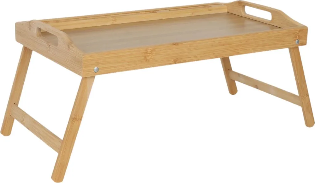 Grand plateau de lit en bambou avec fente pour smartphone et repliable