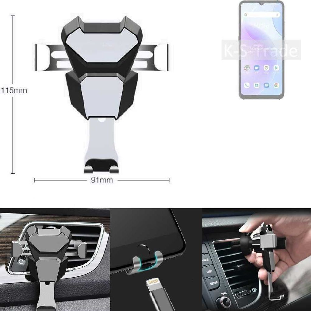K-S-Trade Lüftungshalterung kompatibel mit UMIDIGI A11s kompakte Handy-Halterung Lüftungsschlitz Lüftungsgitter Autohalterung KFZ Auto-Halterung