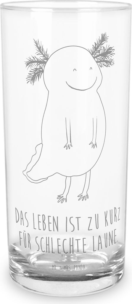 Mr. & Mrs. Panda Longdrinkglas Axolotl Glücklich 400 ml - Transparent - Geschenk, Lebensfroh, Motivation, Wasserglas, Glas, Motivationsspruch, Lur...