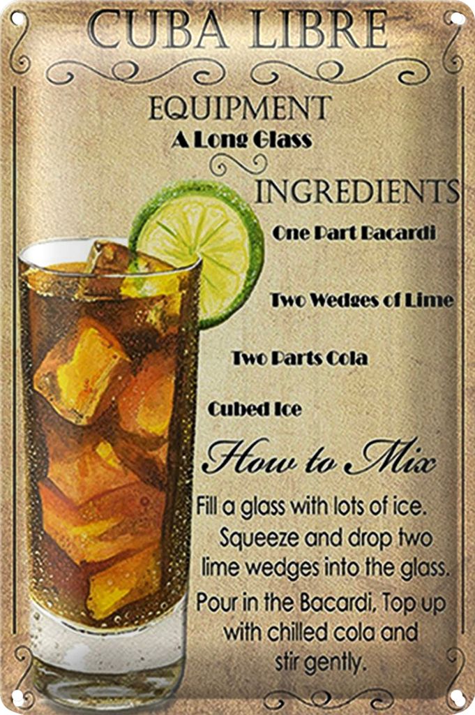 Blechschild 20x30cm Cuba Libre Equipment ingredient