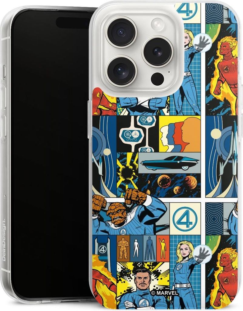 DeinDesign Handyhülle für Apple iPhone 15 Pro Silikon Hülle Case Smartphone Schutzhülle Offizielles Lizenzprodukt Marvel The Fantastic Four