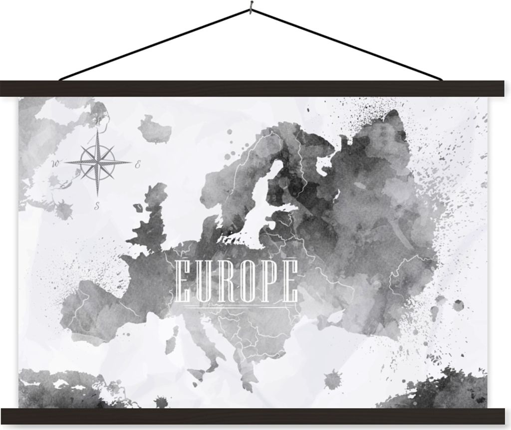 MuchoWow Textilposter Aquarell - Weltkarte - Schwarz 150x100 cm mit schwarzem Rahmen - Schlafzimmer