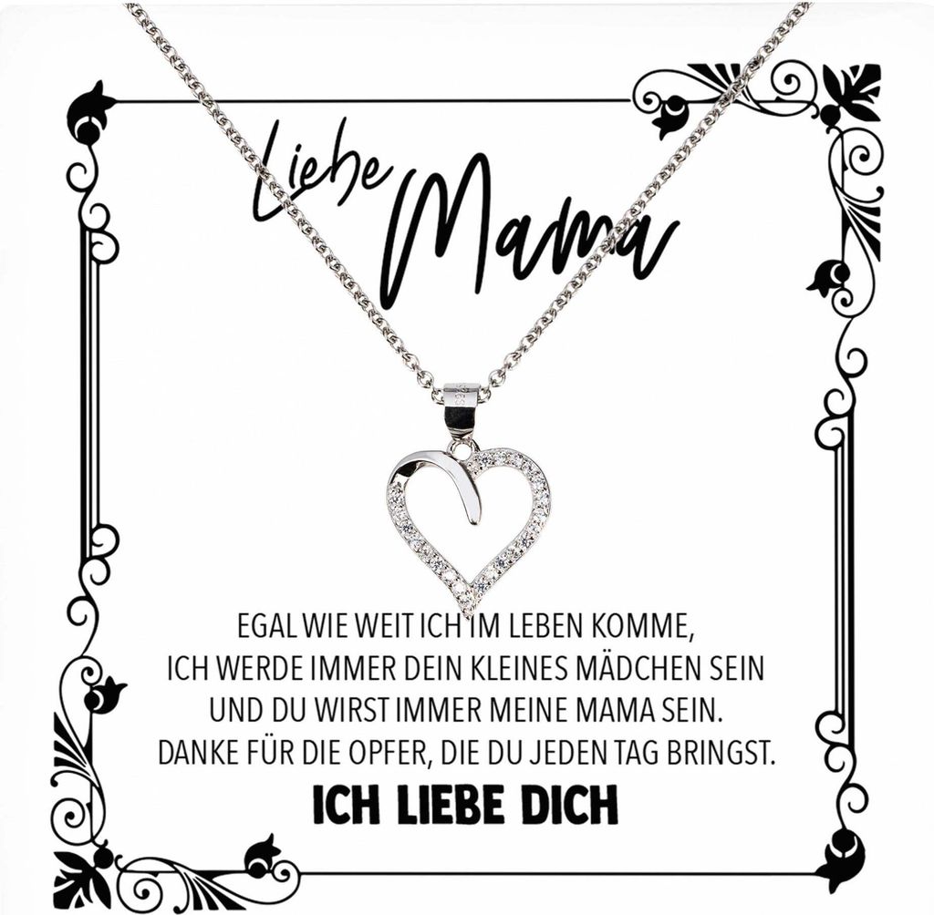 22Feels Echt Silber Halskette - Liebe Mama Geschenk von Tochter Geburtstag und Muttertag Mutter Schmuck Set für Frauen - Herz Anhänger, Karte