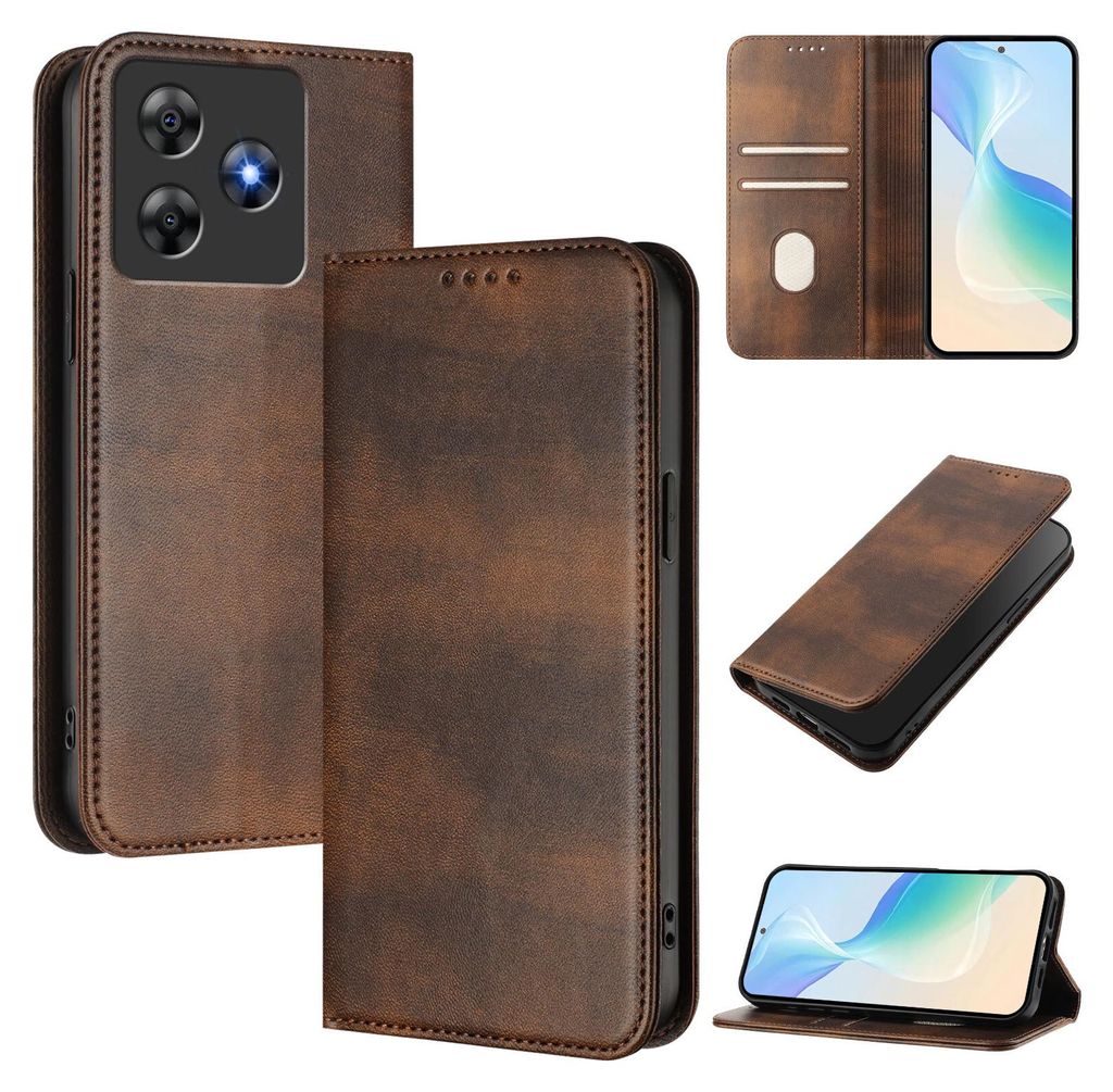 Handyhülle für Blackview Wave 8C/Wave 8/Oscal Flat 2, Vintage Leder RFID Schutz Kartenfach Standfunktion Magnetische Klapphülle Braun