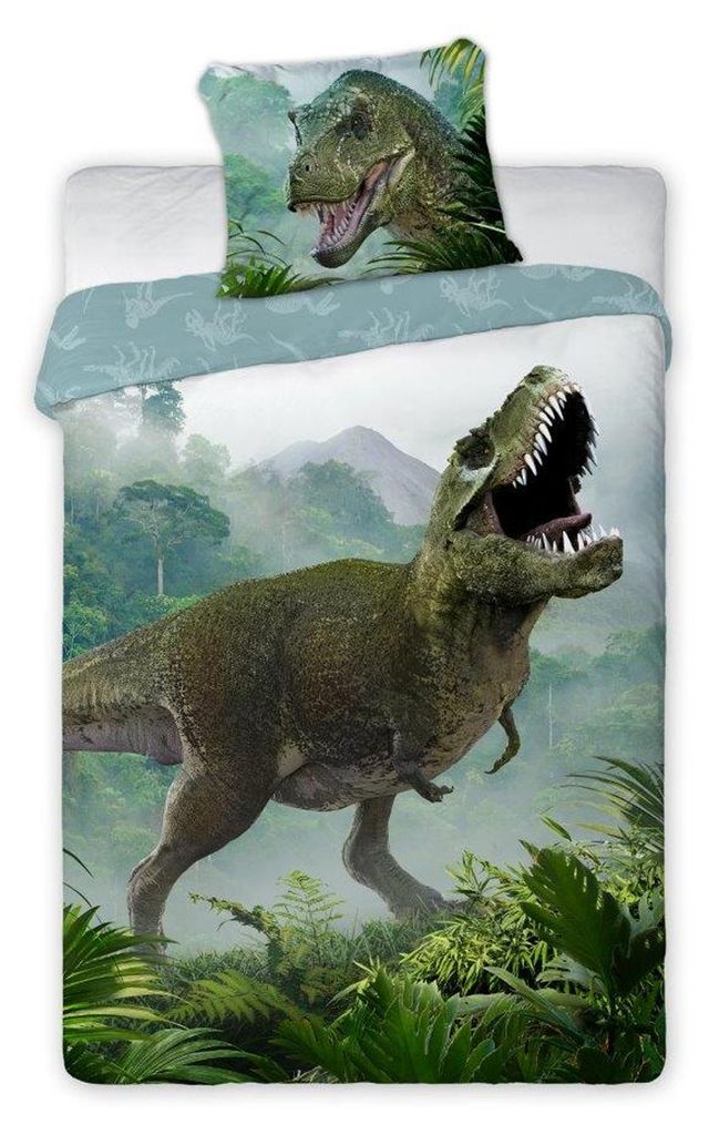 Bettwäschegarnitur 140x200 cm + 70x90 cm Dinosaurier T-Rex Produktbild 