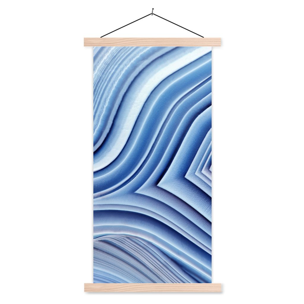 MuchoWow Textilposter Natursteine - Muster - Blau 60x120 cm mit holzfarbenen Rahmen - Holz