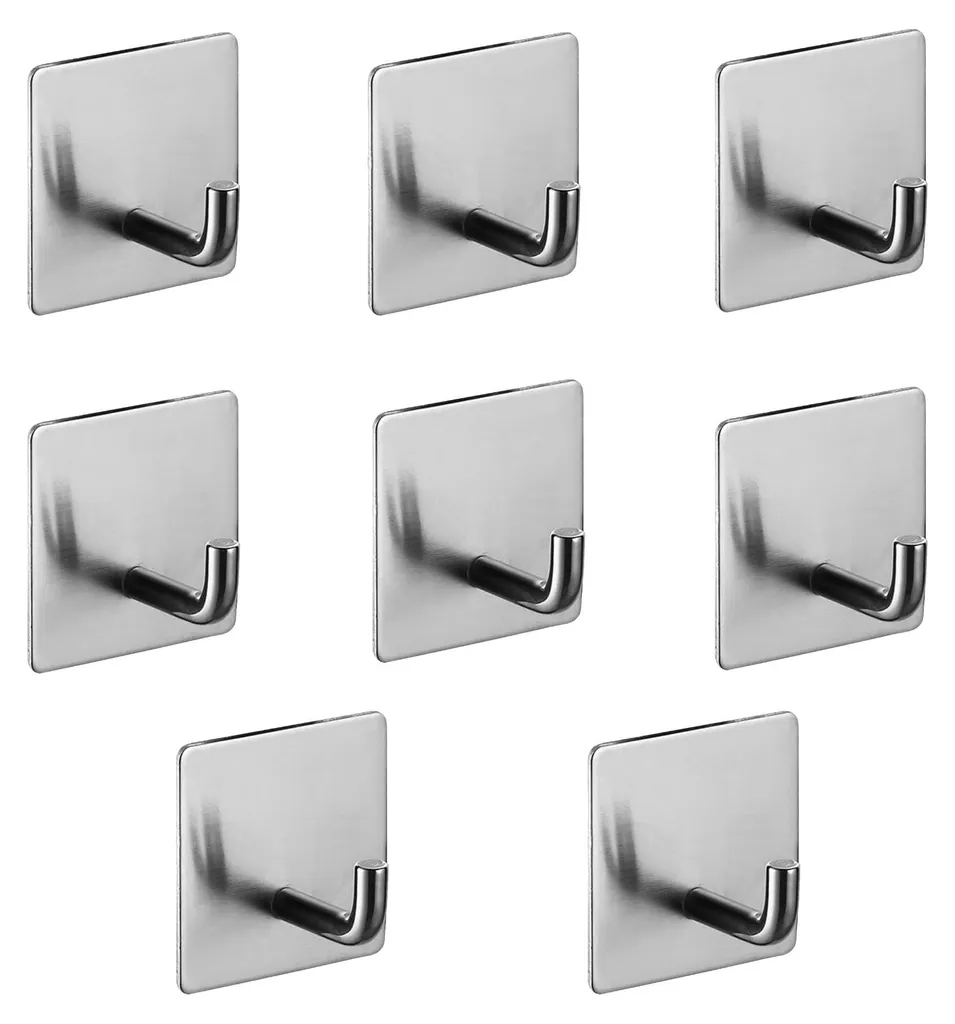 Patère murale adhésive inox argentée pour salle de bains et cuisine