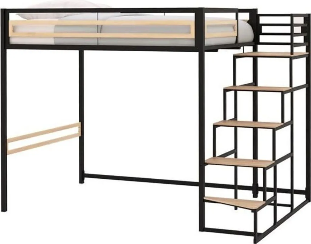 Lit mezzanine LEON 140x190 cm en métal noir avec sommier à lattes