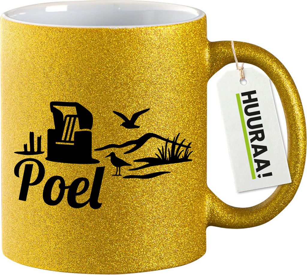 Huuraa Glitzertasse Poel Strandmotiv 330ml Gold Keramik Kaffeebecher Geschenkidee