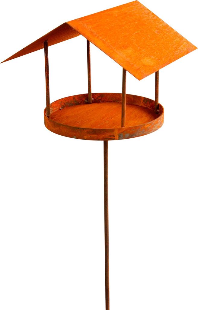 Rost Vogelfutterhaus am Stab Metall Futterhaus Edelrost Futterplatz für Vögel