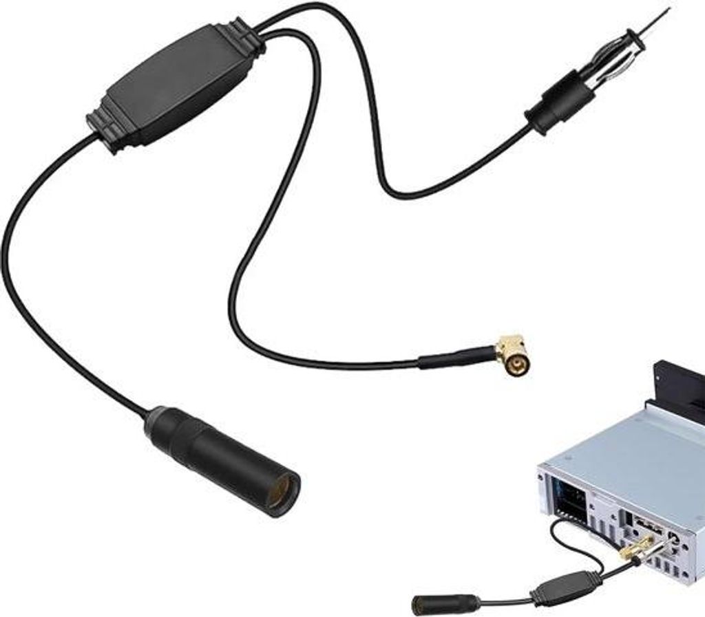 12 V Auto FM/AM/DAB+ Antenne Radio Signal Booster mit Antennensplitter und SMB Adapter DIN Stecker