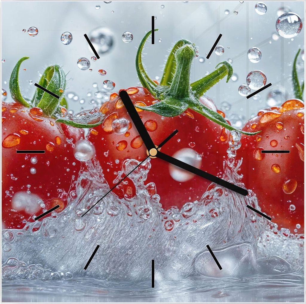 Wanduhr aus Glas mit Motiv Wassertomaten- 30 x 30 cm - inkl. Aufhängesystem