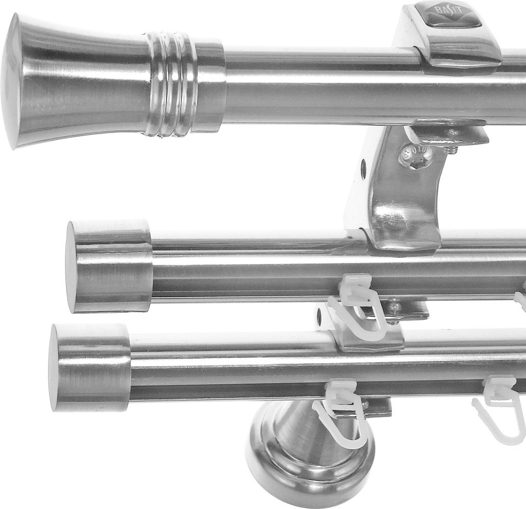 Rohr + Innenlauf Gardinenstange Ø 20mm Edelstahl Look 3-läufig Wandträger H60RII