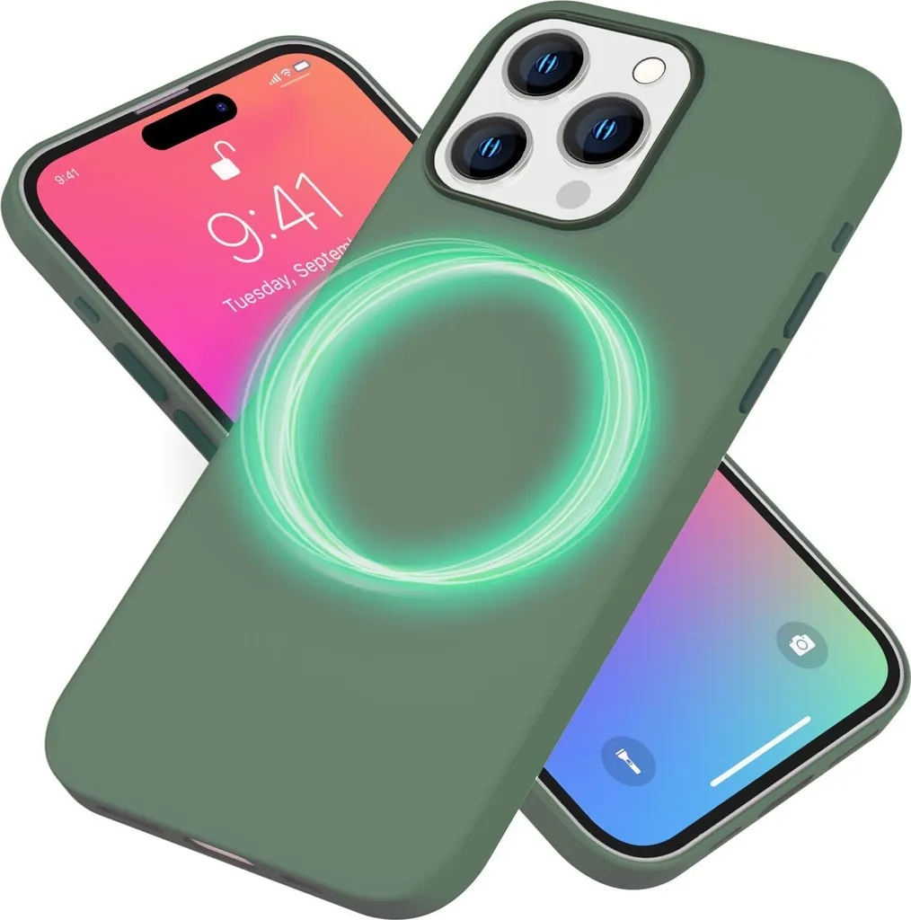 Custodia MagSafe iPhone 15 Pro Max Silicone Liquido Verde Magnetica