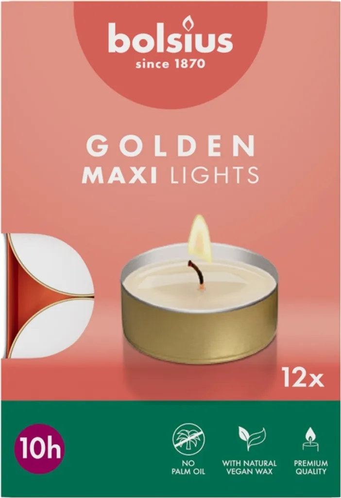 Maxi Bougies à Réchaud Or Bolsius - 72 Pièces Longue Durée de Combustion - 2
