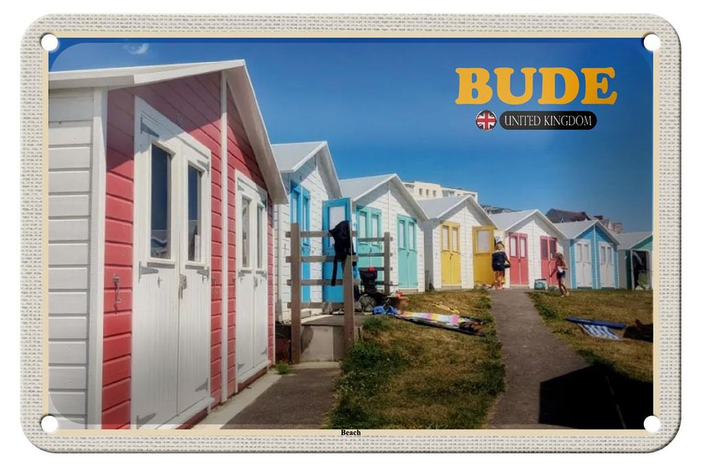 Blechschild Städte United Kingdom Bude Beach 18x12cm Dekoration
