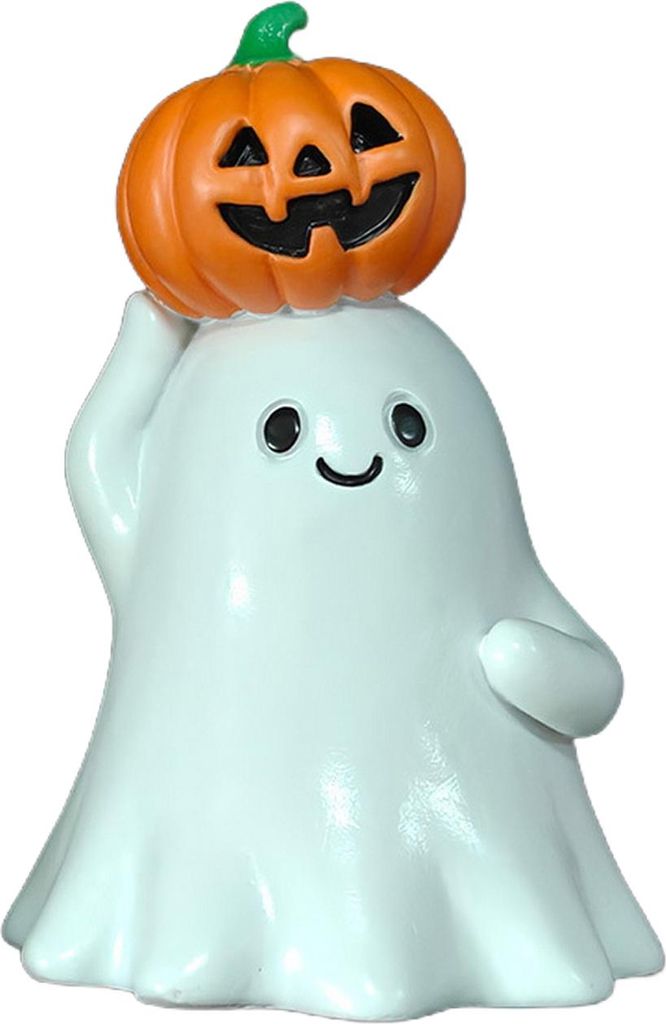 Halloween-Geisterfigur, süßer Geist mit Herz/Kürbis-Statue, kleines Geister-Ornament aus Kunstharz für den Schreibtisch, für Zuhause, Büro, K...