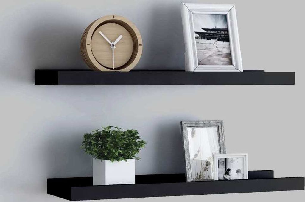 Wandplank "Hausten" van MDF in zwart. Afmetingen Productafbeelding 