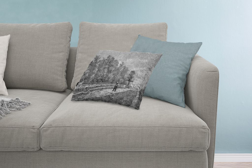 MuchoWow Zierkissen Sofakissen Wohnzimmer Dekokissen 60x40 cm Außenbezirke von Paris; Straße mit Bauer, der einen Spaten schultert - Vincent va...
