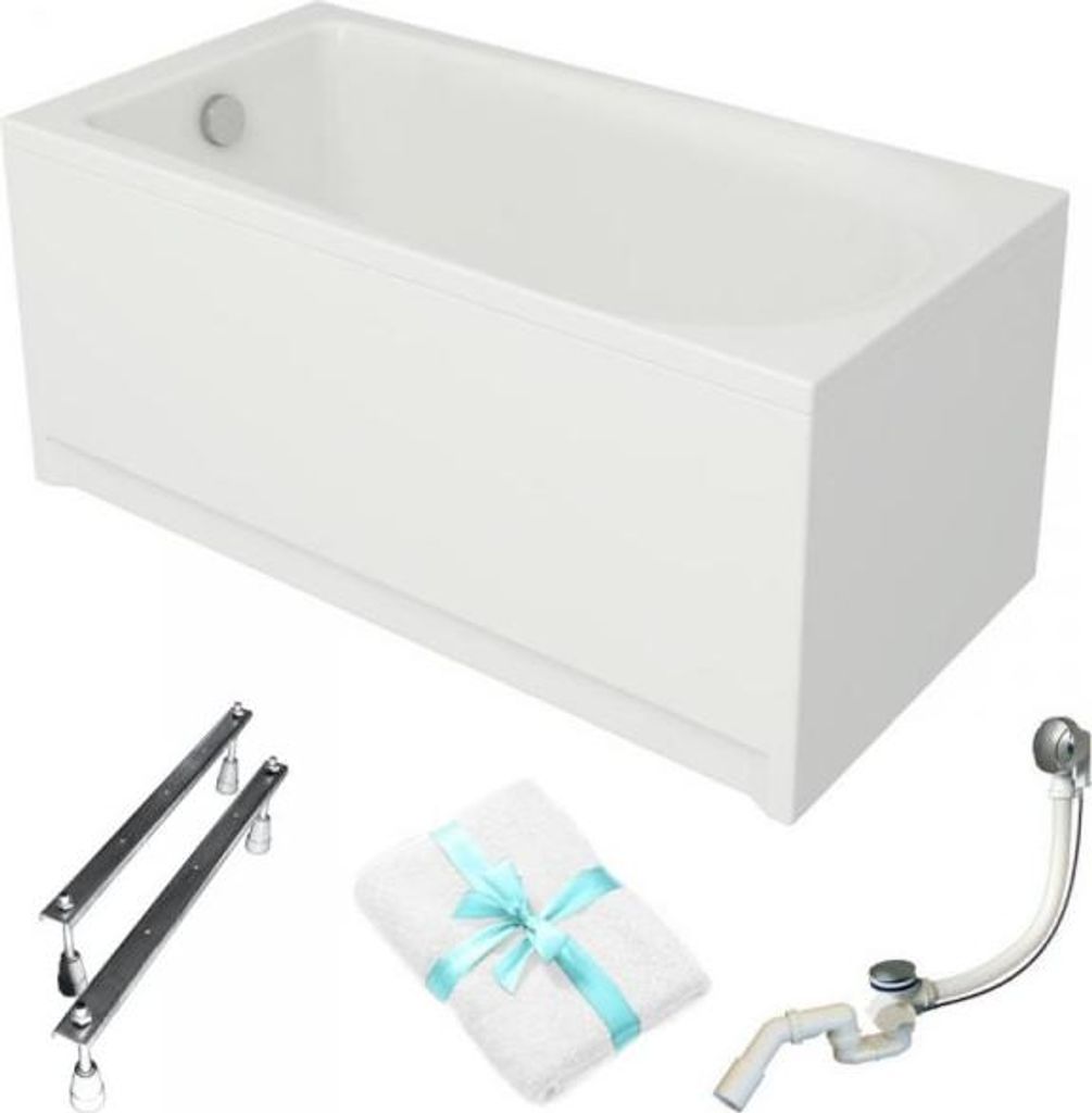 Cersanit | Badewanne - Rechteckbadewanne Flavia - 150x70 Cm - Mit Weißer Verkleidung - Inkl. Siphon Und Füßen - Acrylbadewanne